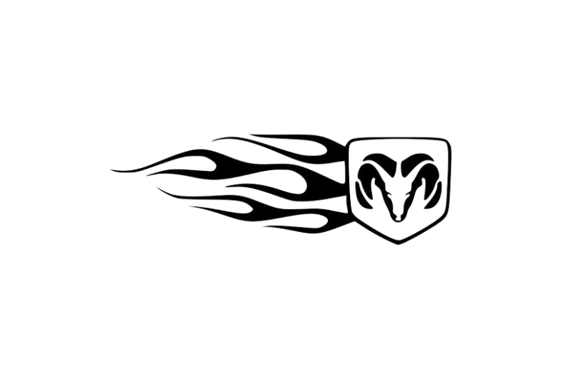 Dodge RAM tailgate trunk rear emblem with Dodge RAM Flame logo Dodge emblems decoinfabric BLACK WHITE