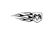 Dodge RAM tailgate trunk rear emblem with Dodge RAM Flame logo Dodge emblems decoinfabric BLACK WHITE