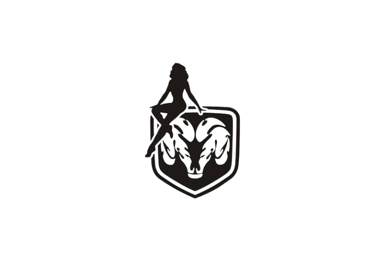 Dodge RAM tailgate trunk rear emblem with Dodge RAM Girl logo Dodge emblems decoinfabric BLACK WHITE