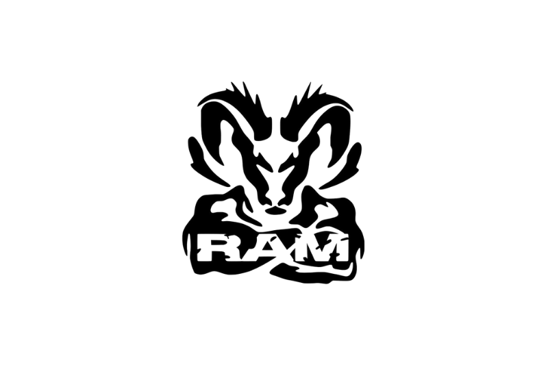 Dodge RAM tailgate trunk rear emblem with Dodge RAM logo (Type 6) Dodge emblems decoinfabric BLACK WHITE