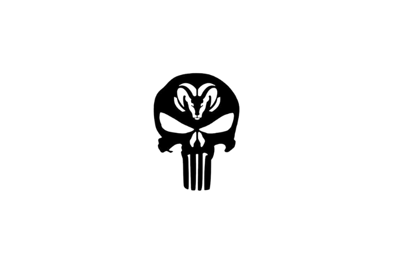 Dodge RAM tailgate trunk rear emblem with Dodge RAM Punisher logo Dodge emblems decoinfabric BLACK WHITE