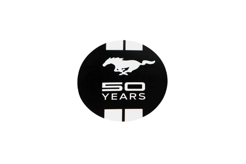 Ford Mustang Radiator grille emblem with Mustang Horse 50 Years logo Ford emblems decoinfabric BLACK WHITE