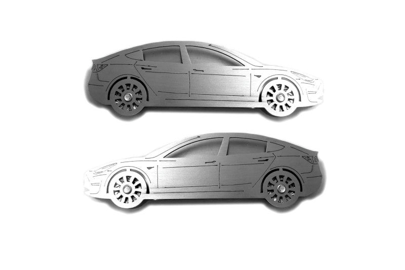 Tesla Model 3 (2017+) Floor Mat Emblem Set – Stainless Steel Badges Car Mats Badges Decoin