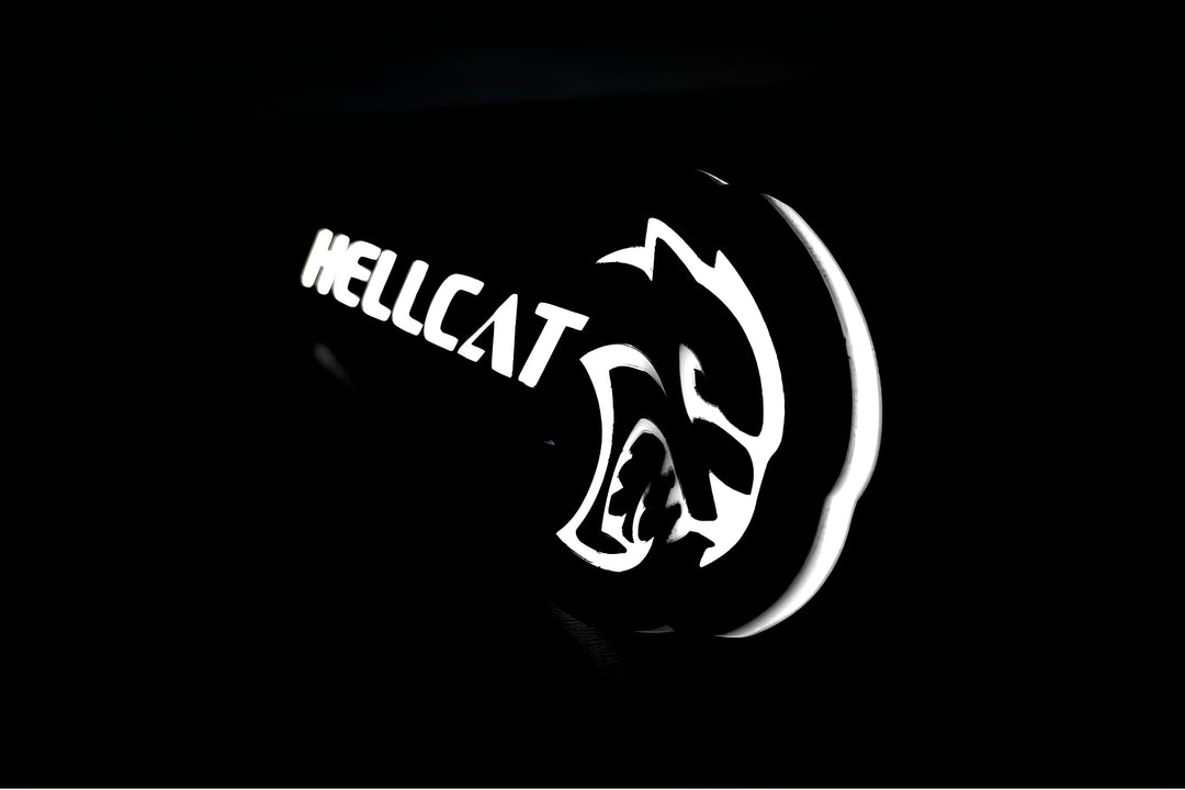 Chrysler Illuminated LED Radiator Grille Emblems and Badges with Hellcat + logo Hellcat Chrysler Led Emblems decoinfabric