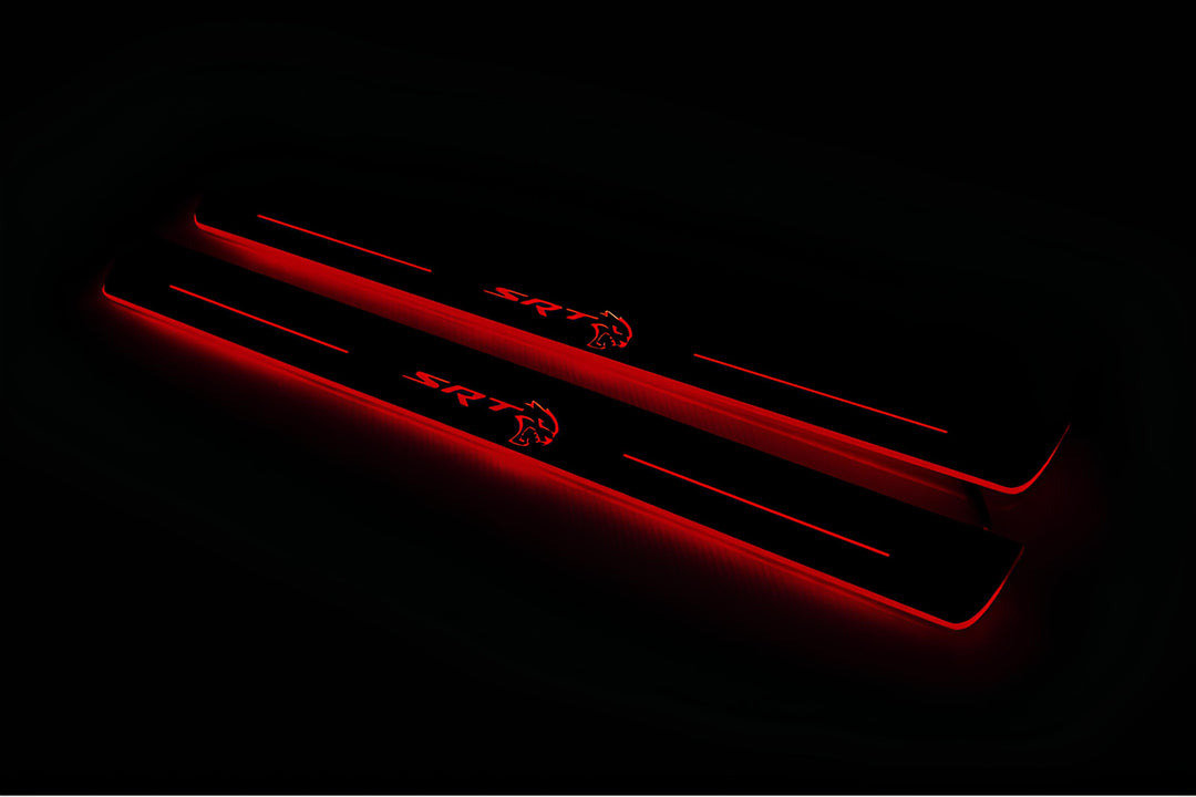 Chrysler 300C II 2011+ Door Sill Led Plate With SRT HELLCAT Logo Chrysler Led Door Sills opdesign