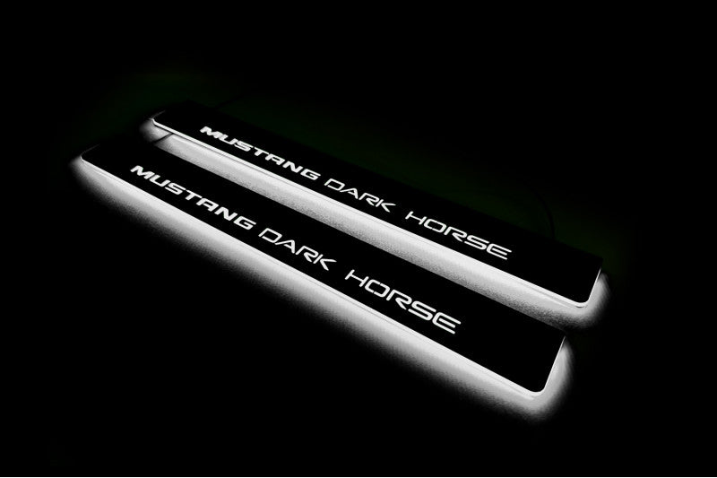 Ford Mustang VII 2023+ Illuminated LED Door Sill Plates With Mustang Dark Horse Logo Ford Led Door Sills opdesign