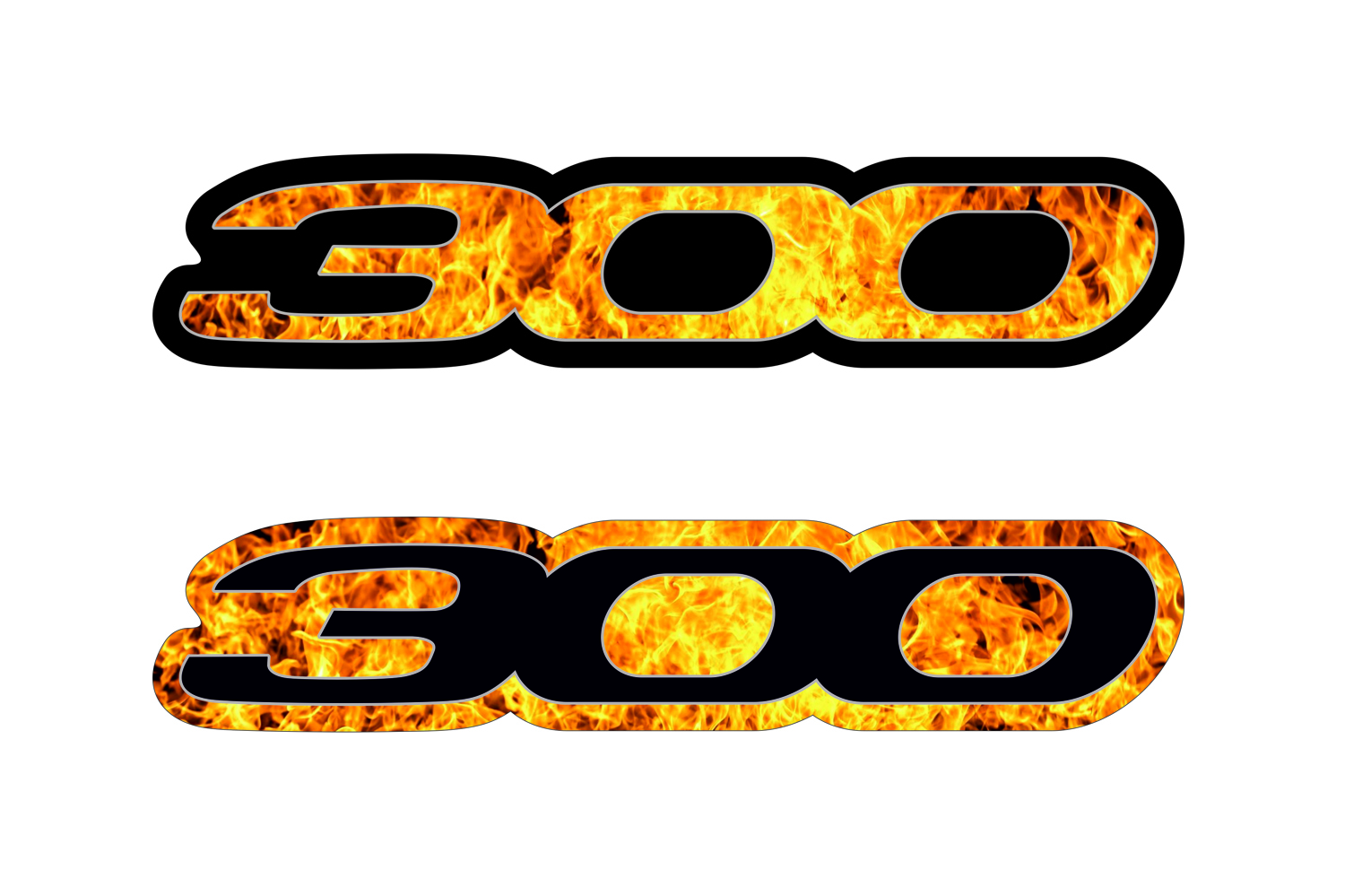 Chrysler Emblem & Badge Set - Grille and Tailgate 300 Fire logo Chrysler emblems decoinfabric FIRE FRAME+BLACK LOGO