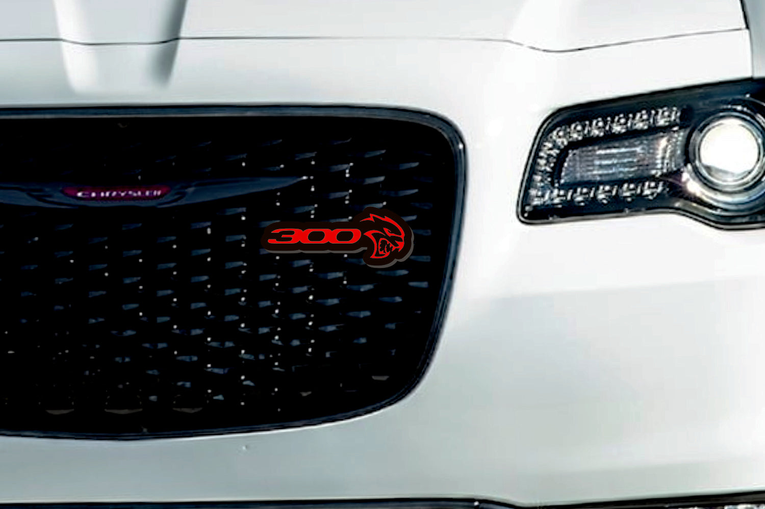 Chrysler Illuminated LED Radiator Grille Emblems and Badges with 300 Hellcat (type 1) logo Chrysler Led Emblems decoinfabric
