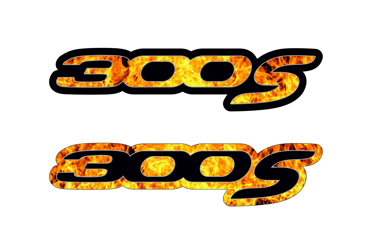 Chrysler Emblem & Badge Set - Grille and Tailgate 300S Fire logo Chrysler emblems decoinfabric FIRE FRAME+BLACK LOGO