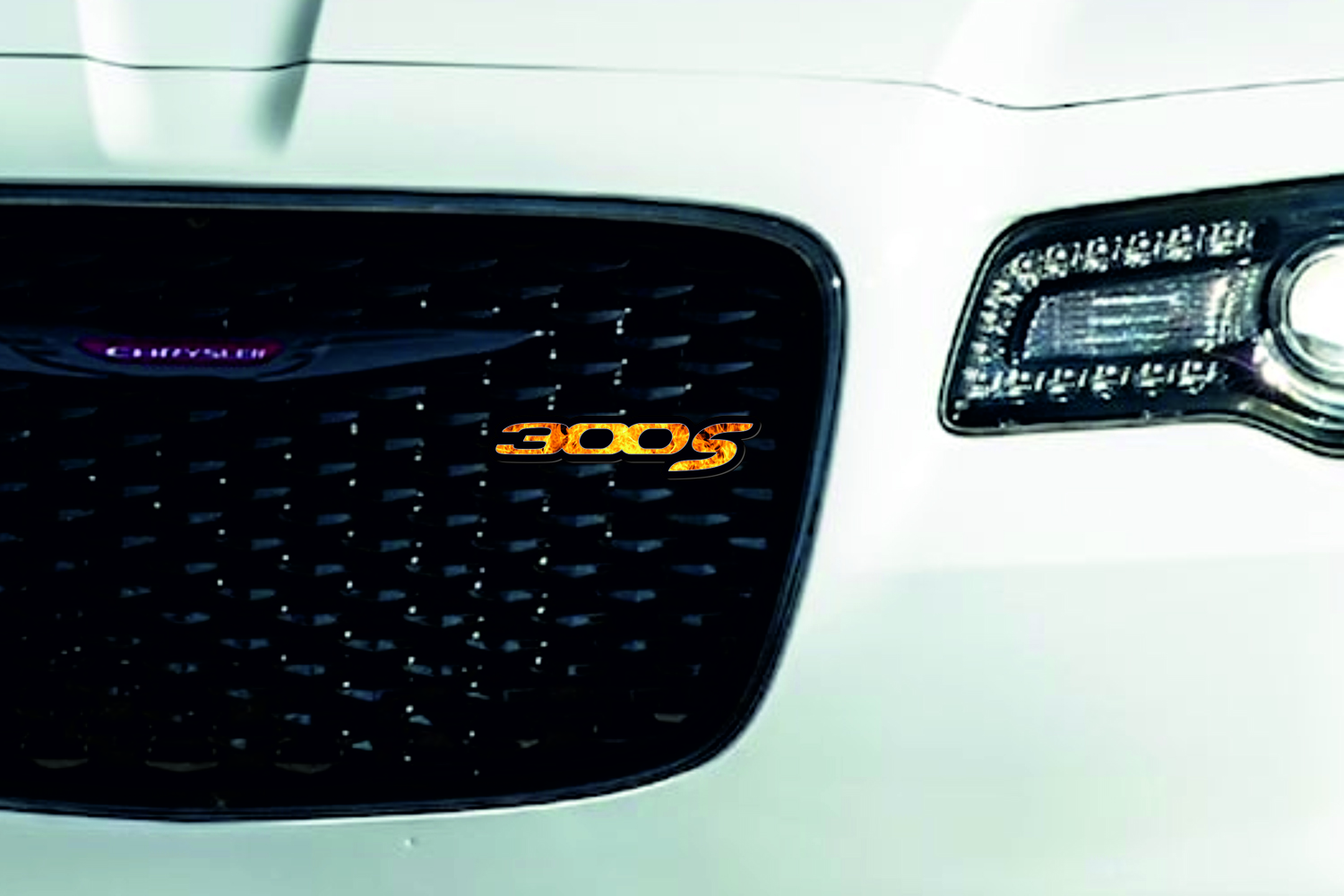 Chrysler Emblem & Badge Set - Grille and Tailgate 300S Fire logo Chrysler emblems decoinfabric BLACK FRAME+FIRE LOGO