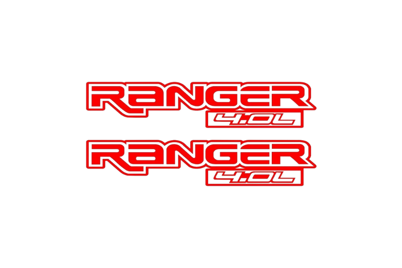 Ford Ranger Emblem & Badge Set - Grille and Tailgate Ranger 4.0L logo (Type 2) Ford emblems decoinfabric RED