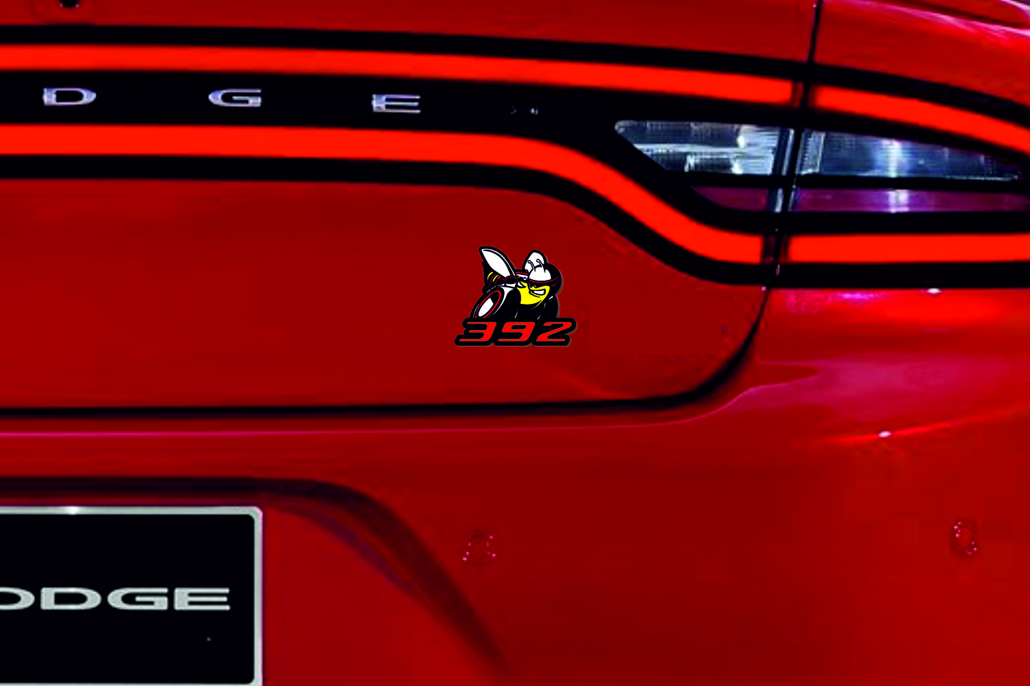 Dodge tailgate trunk rear emblem with 392 Scat Pack logo (Type 4)