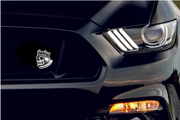 Radiator grille emblem with Memento Mori logo Custom design emblems decoinfabric