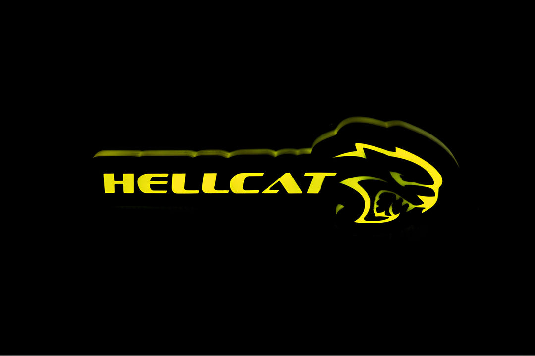 Chrysler Illuminated LED Radiator Grille Emblems and Badges with Hellcat + logo Hellcat Chrysler Led Emblems decoinfabric