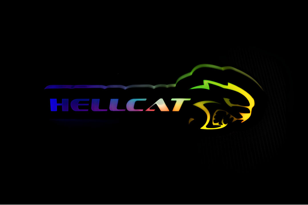Chrysler Illuminated LED Radiator Grille Emblems and Badges with Hellcat + logo Hellcat Chrysler Led Emblems decoinfabric