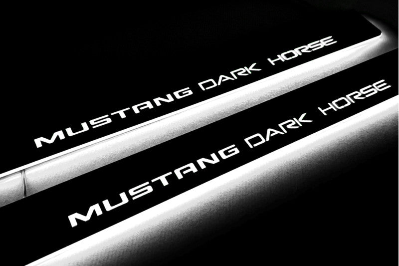 Ford Mustang VII 2023+ Illuminated LED Door Sill Plates With Mustang Dark Horse Logo Ford Led Door Sills opdesign