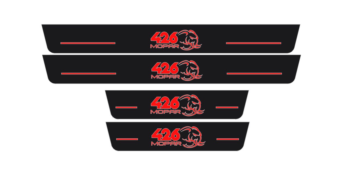 Dodge Charger 2011+ Door Sill Led Plate With 426 Mopar Hellephant Logo Dodge Led Door Sills opdesign RED FRONT+REAR STAINLESS