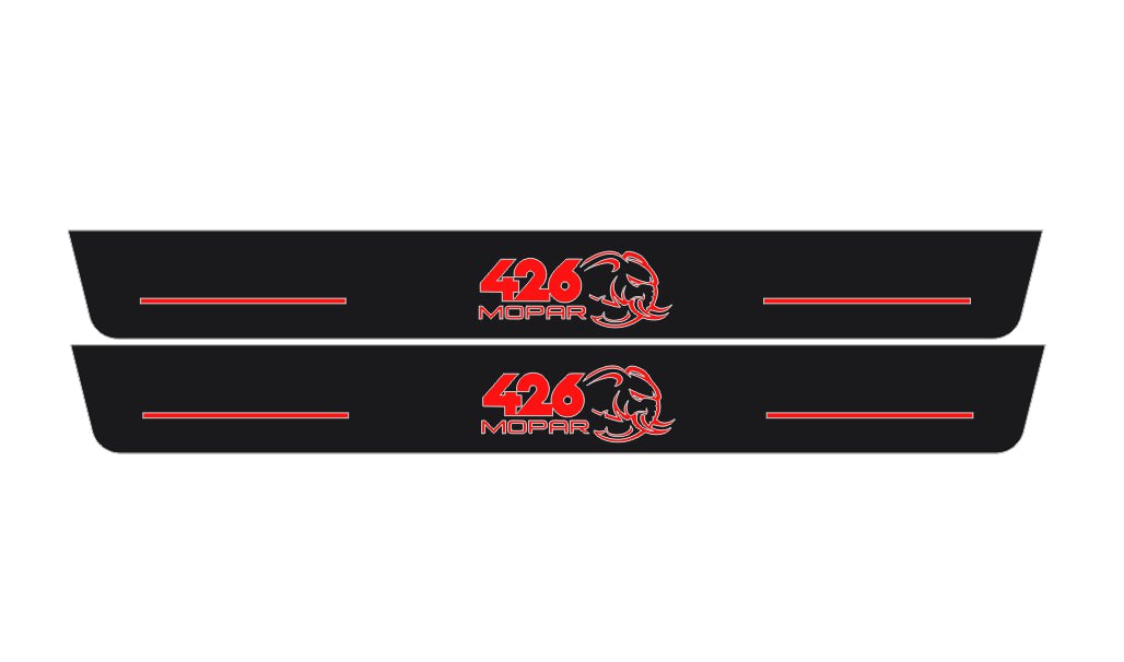 Dodge Durango 2011+ Door Sill Led Plate With 426 Mopar Hellephant Logo Dodge Led Door Sills opdesign RED FRONT STAINLESS STEEL+RAPTOR PROTECTION