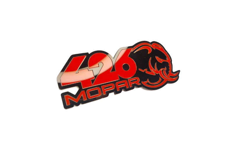 Dodge Challenger trunk rear emblem between tail lights with 426 Mopar Hellephant logo Dodge emblems decoinfabric BLACK RED