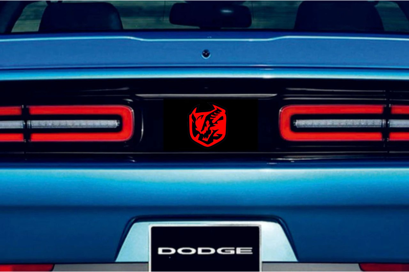 Dodge Challenger trunk rear emblem between tail lights with Predator logo Dodge emblems decoinfabric BLACK RED
