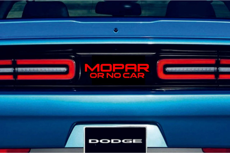 Dodge Challenger trunk rear emblem between tail lights with Mopar or No Car logo