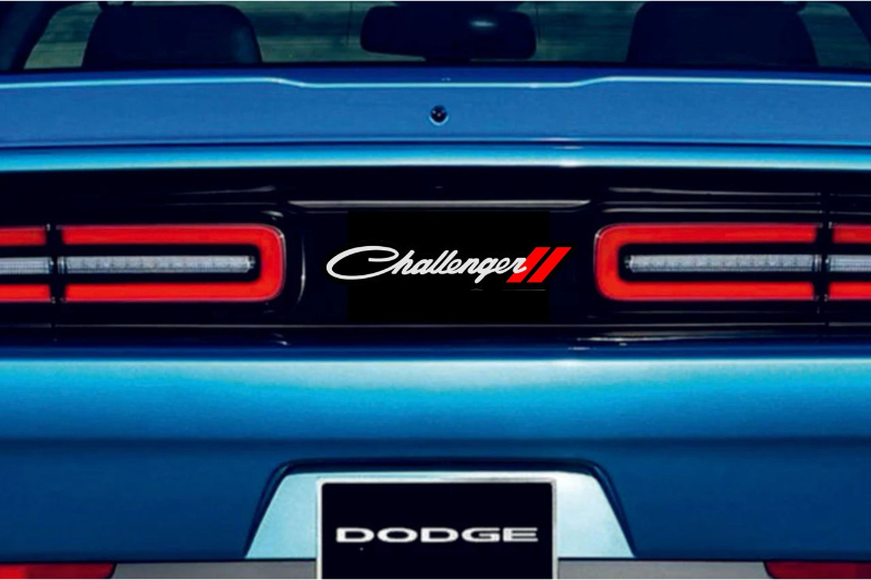 Dodge Challenger trunk rear emblem between tail lights with Challenger + Dodge logo