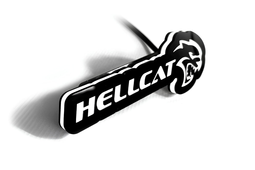 Chrysler Illuminated LED Radiator Grille Emblems and Badges with Hellcat + logo Hellcat Chrysler Led Emblems decoinfabric