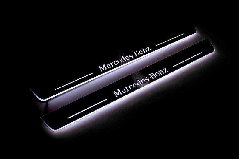 Mercedes A W176 2012-2018 LED Door Sills PRO With Mercedes-Benz Logo Mercedes Led Door Sills opdesign
