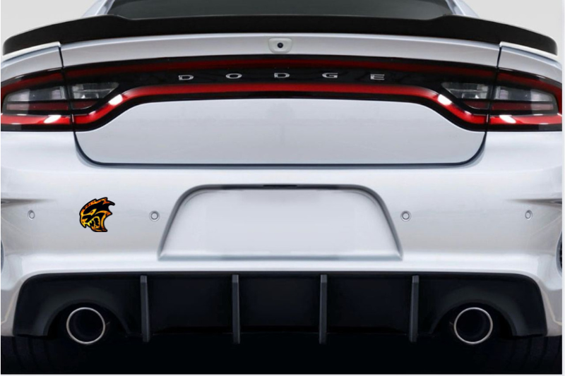 Dodge tailgate trunk rear emblem with Hellcat Fire logo Dodge emblems decoinfabric