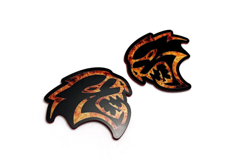 Jeep Emblem & Badges set with Hellcat Fire logo Jeep emblems decoinfabric BLACK FRAME+FIRE LOGO