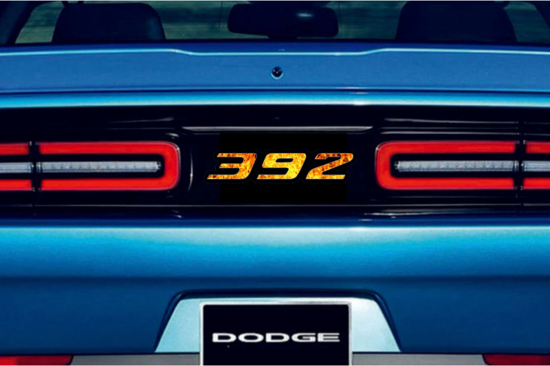 Dodge Challenger trunk rear emblem between tail lights with 392 Fire logo