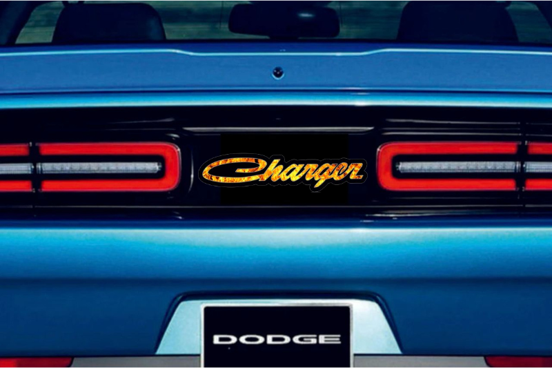 Dodge Charger trunk rear emblem between tail lights with Charger Fire logo