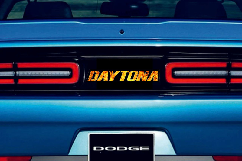 Dodge Challenger trunk rear emblem between tail lights with Daytona Fire logo