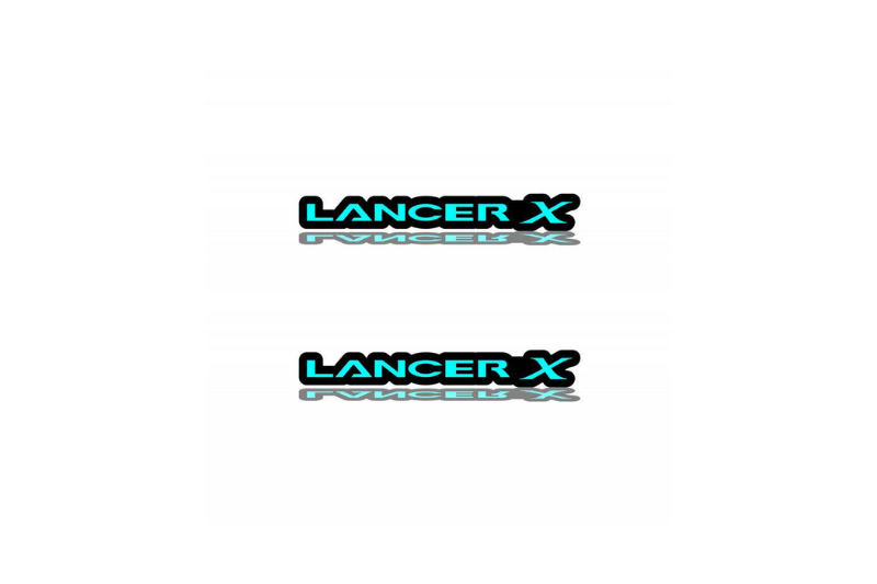 Mitsubishi Emblem & Badge Set - Grille and Tailgate Lancer X logo Mitsubishi emblems decoinfabric LIGHT BLUE