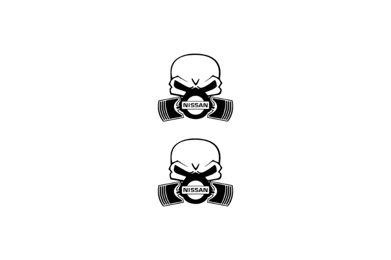 Nissan Emblem & Badge Set - Grille and Tailgate Nissan Gas Mask logo Nissan emblems decoinfabric WHITE
