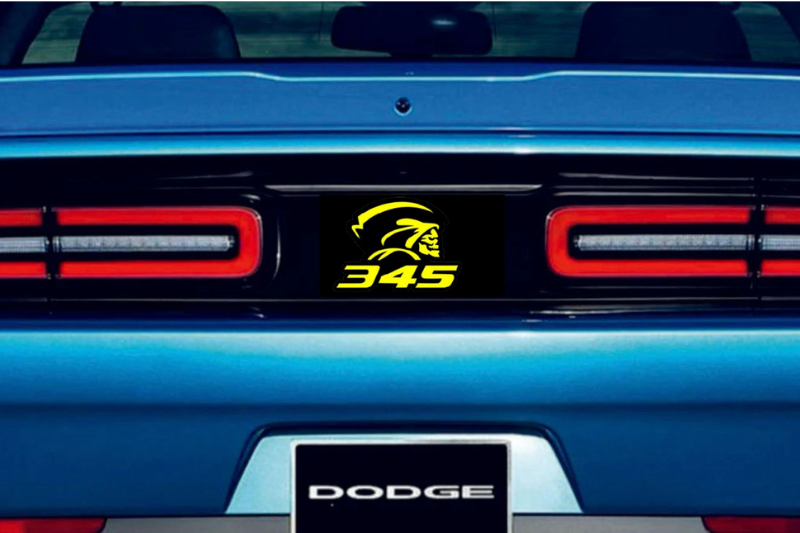 Dodge Challenger trunk rear emblem between tail lights with Reaper 345 logo