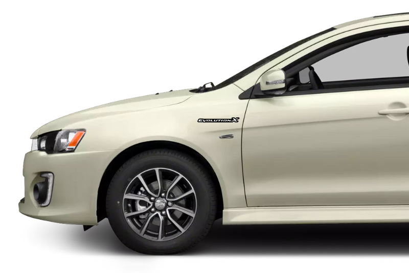 Mitsubishi emblem for fenders with Evolution X logo Mitsubishi emblems decoinfabric BLACK WHITE