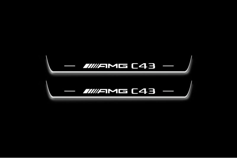 Mercedes C W205 2014-2021 LED Door Sills PRO With AMG С43 Logo Mercedes Led Door Sills opdesign