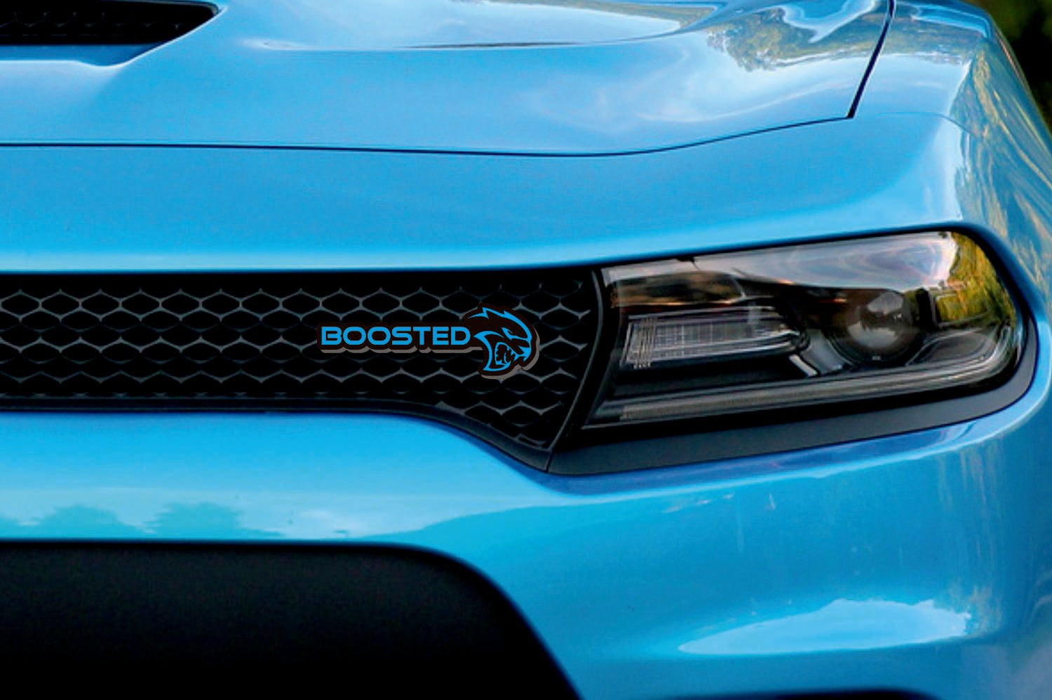 Dodge Emblem & Badge Set - Grille and Tailgate Boosted Hellcat logo Dodge emblems decoinfabric LIGHT BLUE
