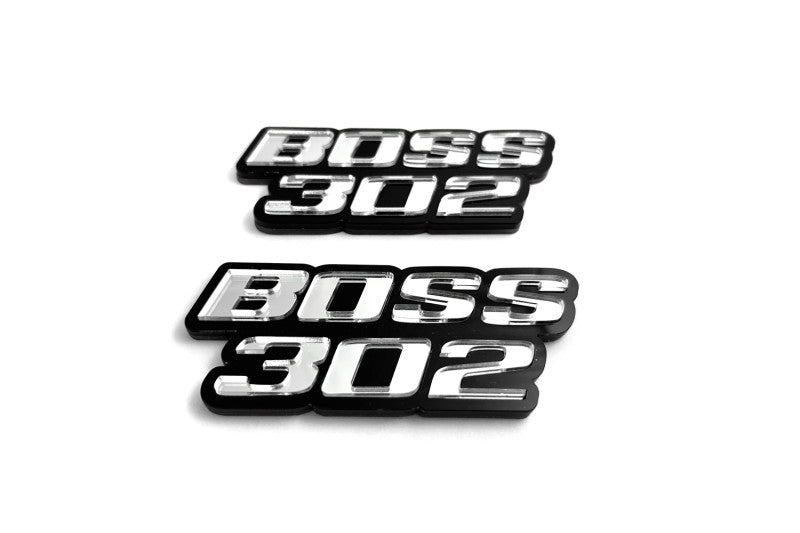 Ford Mustang Emblem & Badges set with BOSS 302 logo Ford emblems decoinfabric BLACK SILVER MIRROR