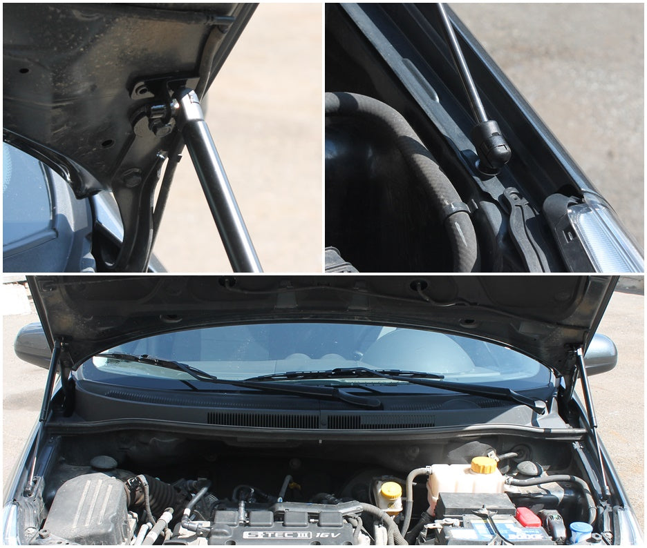 Hood strut kit mounting details on the Chevrolet Aveo 1st Gen Hatchback (T255)