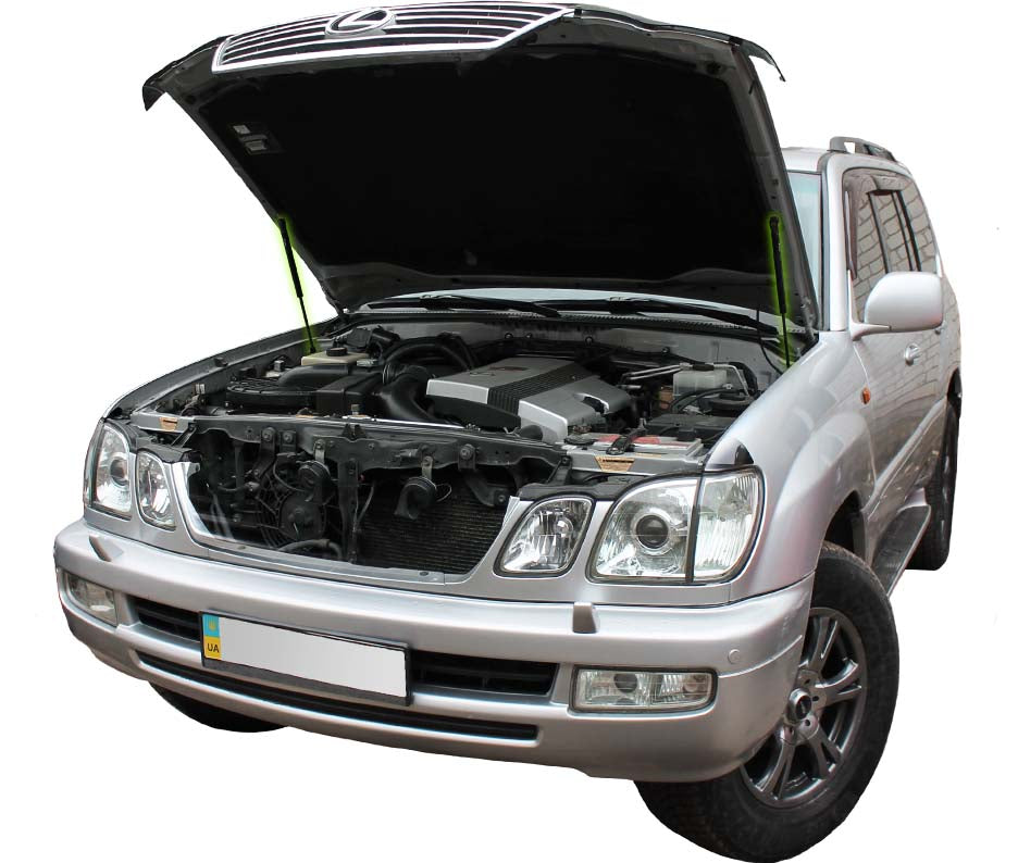 Hood strut kit installed on the Toyota Land Cruiser 100 (J100)