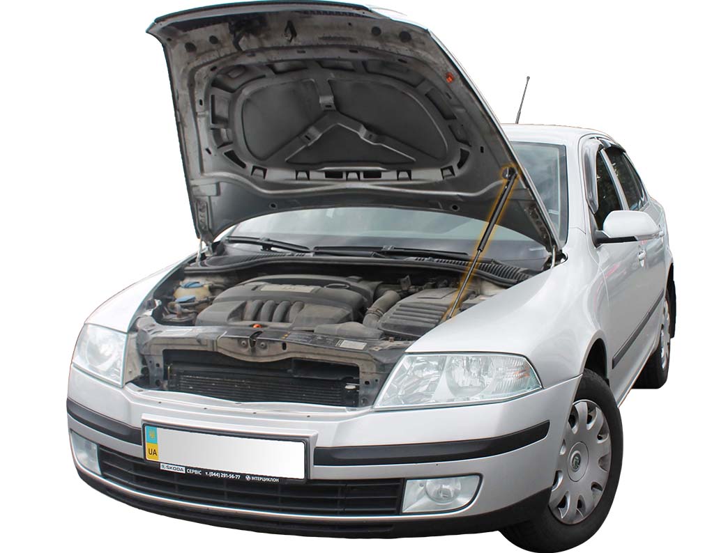 Hood strut kit installed on the Škoda Octavia 2nd Gen (A5)
