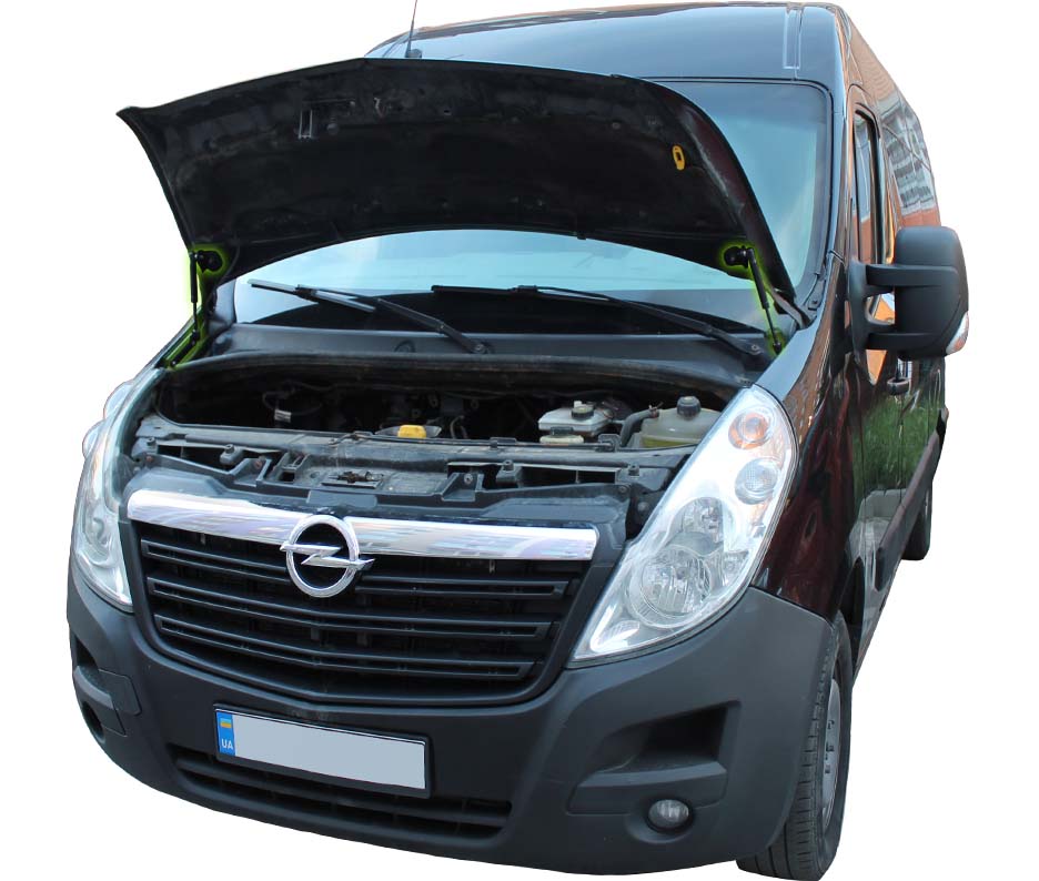 Hood strut kit installed on the Opel Movano 2nd Gen (B)