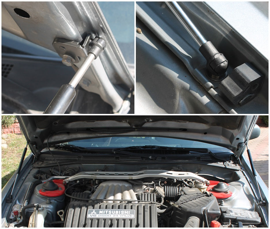 Hood strut kit mounting details on the Mitsubishi Galant 8th Gen (EA)