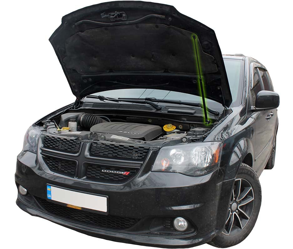 Hood strut kit installed on the Dodge Caravan 5th Gen Facelift (RT)