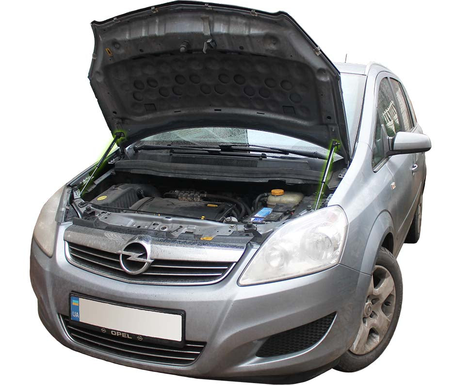 Hood strut kit installed on the Opel Zafira 2nd Gen (B)