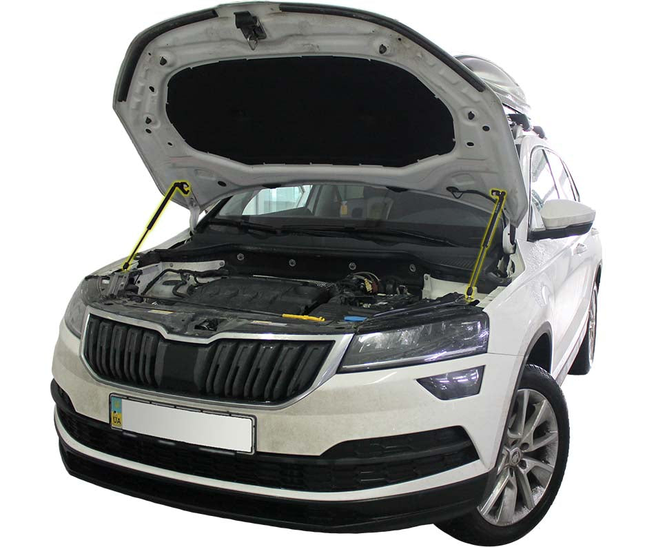 Hood strut kit installed on the Škoda Karoq 1st Gen (NU)