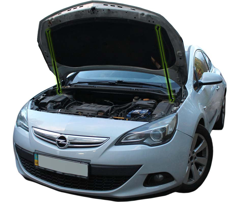 Hood strut kit installed on the Opel Astra 4th Gen (J)