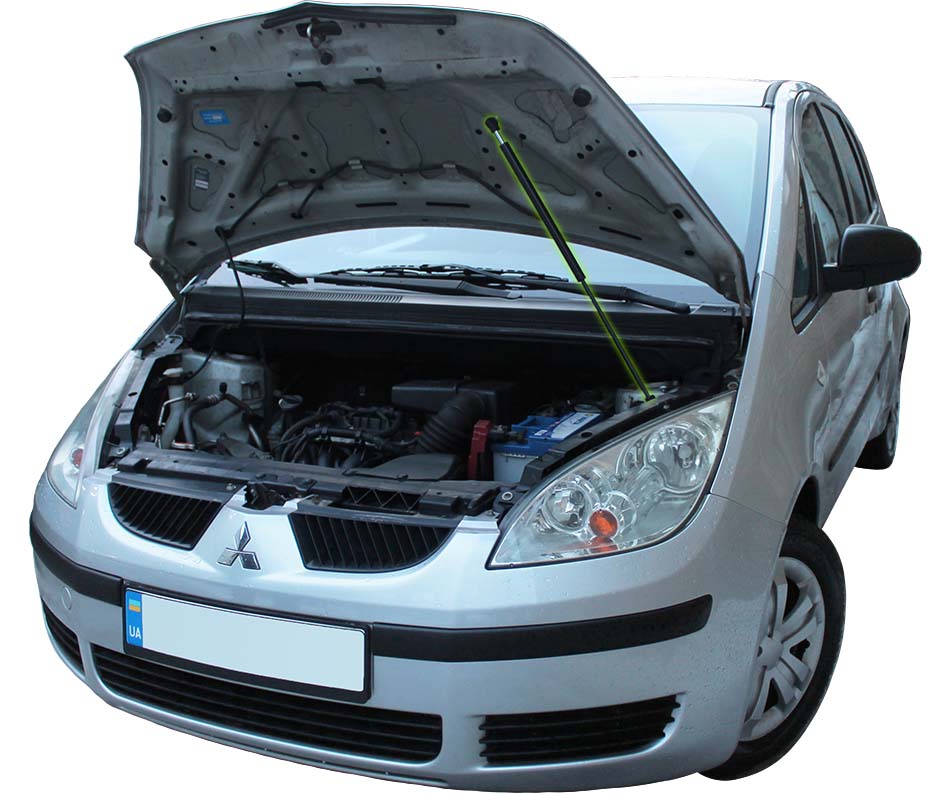 Hood strut kit installed on the Mitsubishi Colt (Z30)